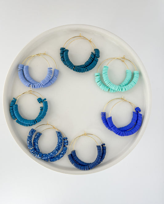 18K Gold Dipped Hoops - Winter Blues
